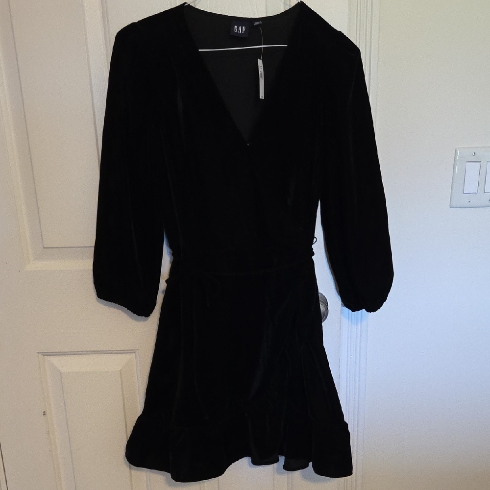 NWT Gap Black Velvet Wrap Dress